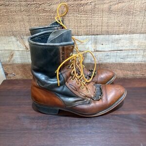 Durango Mens 10D Two Tone Leather Lace Up Packer Cowboy Boots Brown Black Kiltie